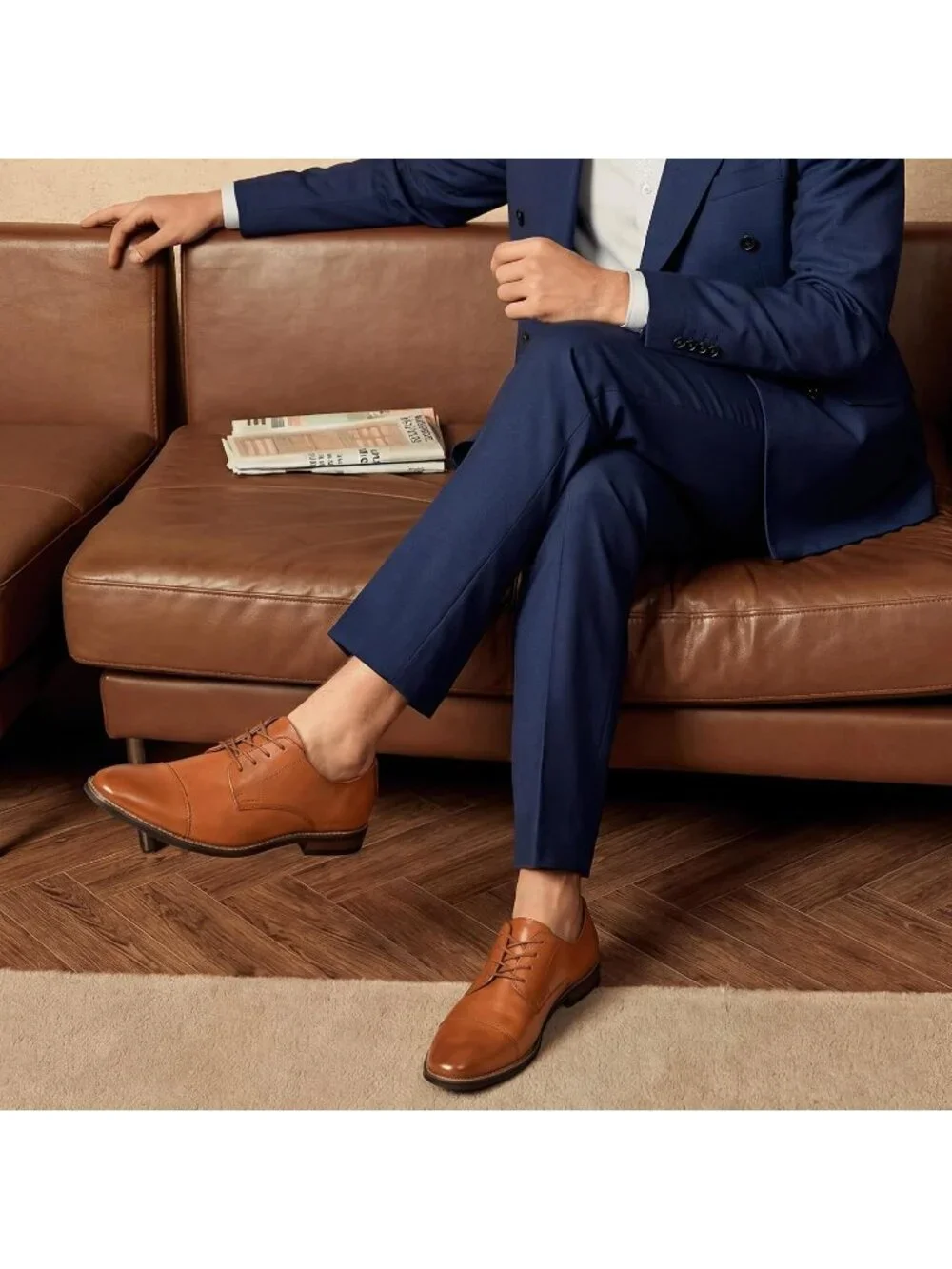 Men's Brown Pu Cap Toe Wedding Work Wear Office Business Oxford Dress Shoes